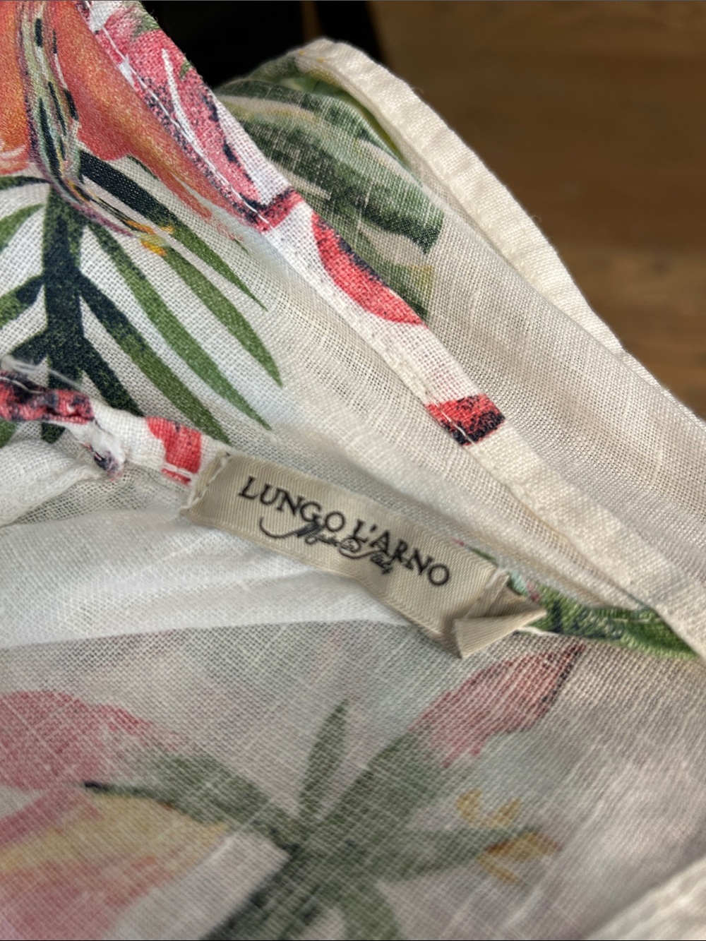 Long all linen Hawaiian floral print swim coverup or dress, medium Lungo L’Arno - Picture 3 of 6